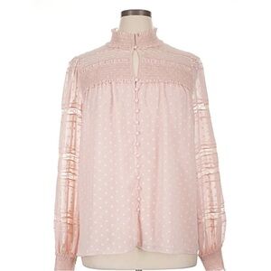 White House Black Market Pale Pink Swiss Dot Lace Blouse